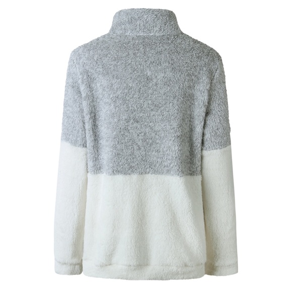 Gray & White Fleece Pullover with Zippered Collar - Picture 6 of 12